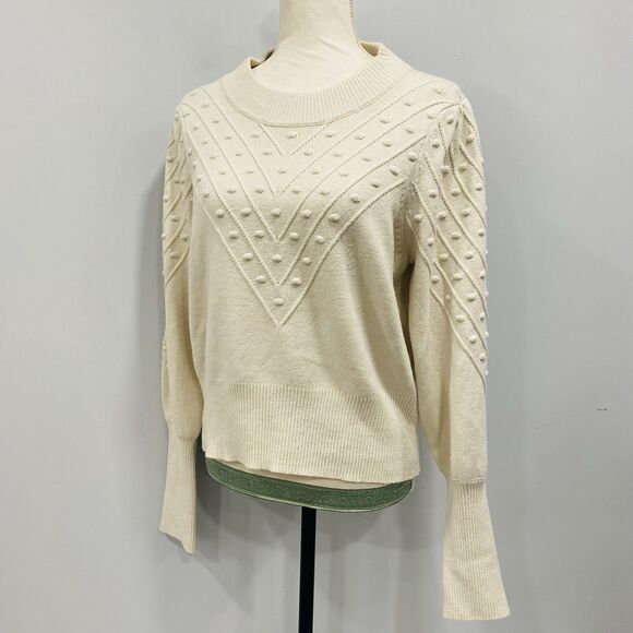 French Connection L Cropped Bobble-Stitch Knit Sweater Cream Cottage Preppy Chic - Picture 7 of 16